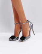 London Rebel Bow Two Part Lurex Point High Heels - Gray