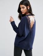 Y.a.s Alche Lace Long Sleeve Top - Navy