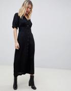Asos Design Button Through Maxi Tea Dress With Tortoishell Buttons - Black