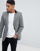 Asos Design Skinny Blazer In Gray Mini Check With Velvet Collar - Gray