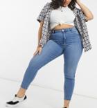 Cotton: On Curve High Rise Skinny Jeans In Mid Wash-blues