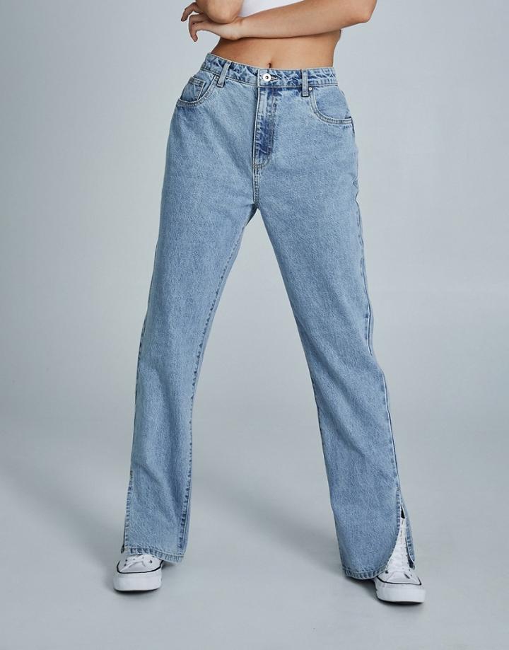 Cotton: On Straight Leg Split Jeans In Light Wash Blue