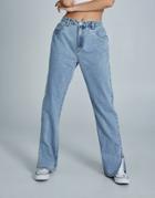 Cotton: On Straight Leg Split Jeans In Light Wash Blue