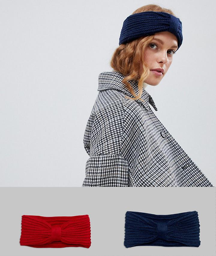 Asos Design 2 Pack Rib Headband In Recycled Polyester Red And Navy - Multi