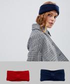 Asos Design 2 Pack Rib Headband In Recycled Polyester Red And Navy - Multi