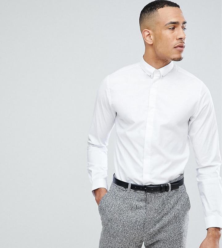 Heart & Dagger Tall Skinny Shirt With Collar Pin - White