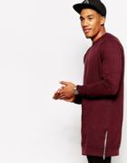 Asos Super Longline Sweatshirt With Zip Detail - Red