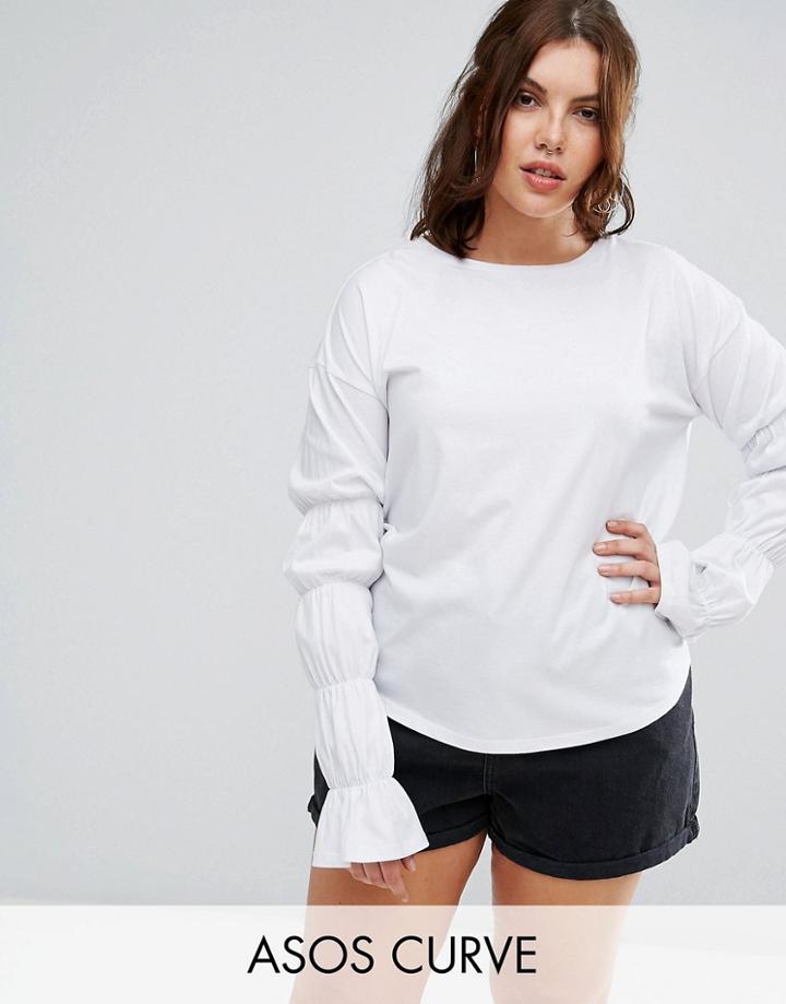 Asos Curve Top With Double Puff Sleeve Detail - White