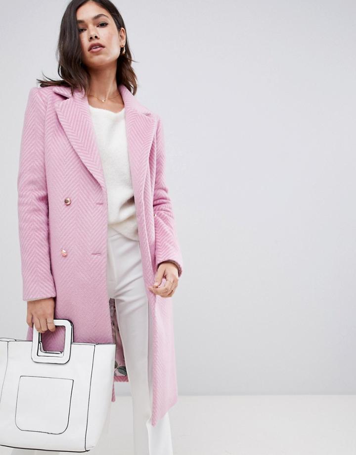 Ted Baker Saffra Chevron Wool Midi Coat - Purple