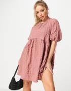 Asos Design Textured Cut Out Back Mini Smock Dress In Pink