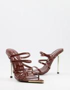 Simmi London Felicia Strappy Mules With Gold Heel In Chocolate-black