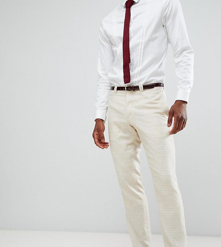 Noak Slim Wedding Suit Pants In Linen Mix Check - Cream