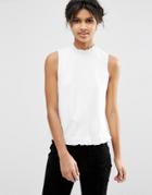 Asos Shell Top In Ponte With Ruffle Trim - Cream