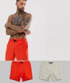 Asos Design Swim Shorts In Mid Length In Red & Light Gray 2 Pack - Multi