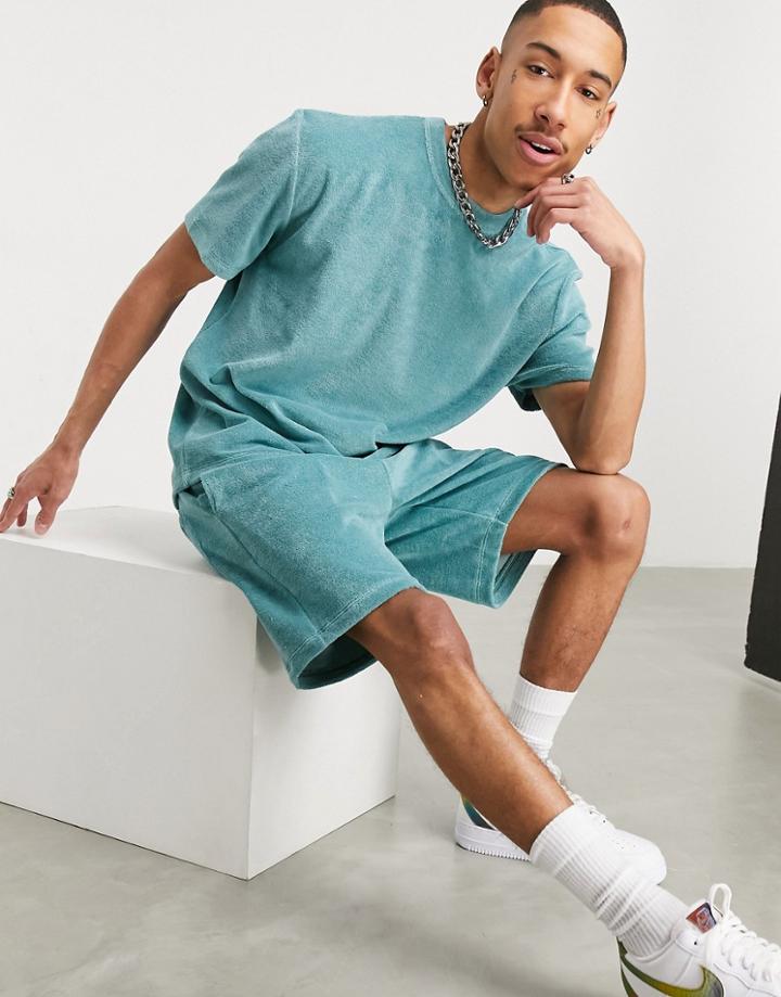 Asos Design Oversized Terry Shorts In Mineral Blue - Part Of A Set-blues