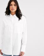 Asos Design Long Sleeve Boyfriend Shirt In Cotton-white