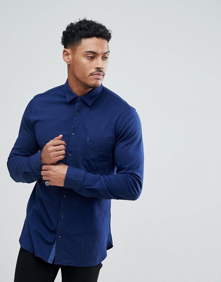 Boss Slim Fit Jersey Shirt In Navy - Navy