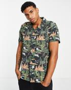 Another Influence Revere Collar Shirt In Cactus Print-black