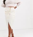 Unique21 Hero Plus Midi Skirt With Pleated Button Detail In Light Check-cream