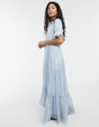 Sister Jane Tiered Maxi Dress In Ditsy Vintage Floral - Blue