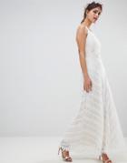 Minuet Racer Neck Maxi Dress With All Over Lace Detail - White