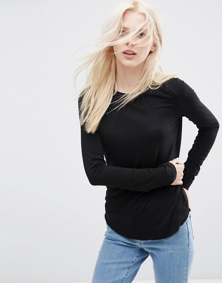 Asos T-shirt With Long Sleeves And Crew Neck - Black