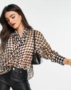 Mango Pussybow Blouse In Check-multi