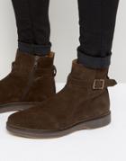 Asos Chelsea Boots In Brown Suede With Strap Detail - Brown