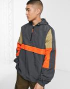 Asos Design Overhead Jacket With Color Block In Gray-grey
