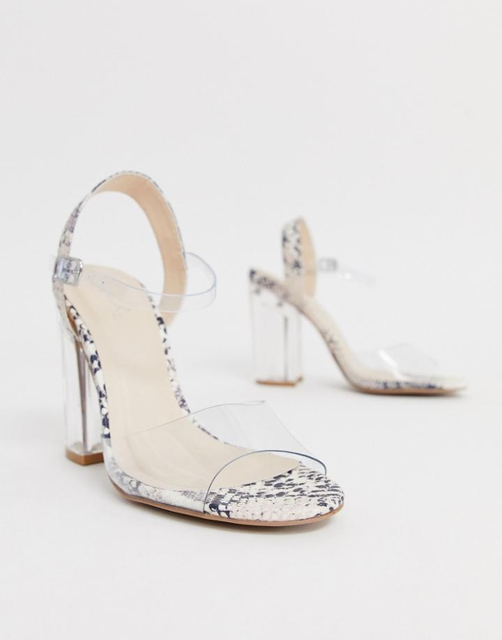 Qupid Clear Strap Block Heeled Sandals In Snake-multi