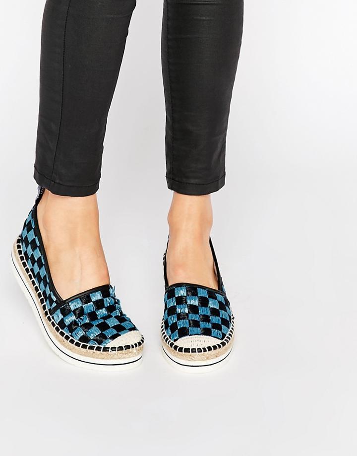 Love Moschino Checkerboard Woven Espadrille Flat Shoes - Blue
