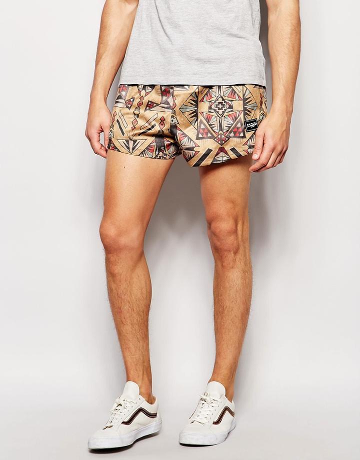 Jaded London Suedette Short Shorts With Ikat Print - Tan