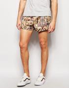 Jaded London Suedette Short Shorts With Ikat Print - Tan