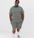 Asos Design Plus Holidays Short Pyjama Set In Festive Stripes - Multi