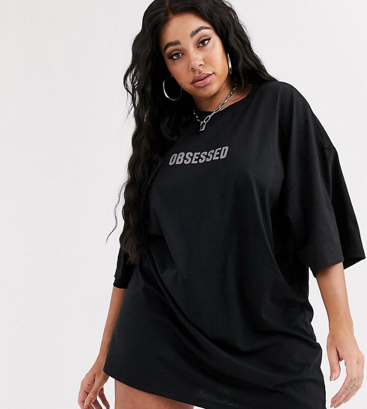 Public Desire Curve Oversized T-shirt Dress With Reflective Obsessed Print