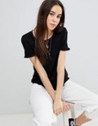 Brave Soul Lima Frill Hem T Shirt - Black