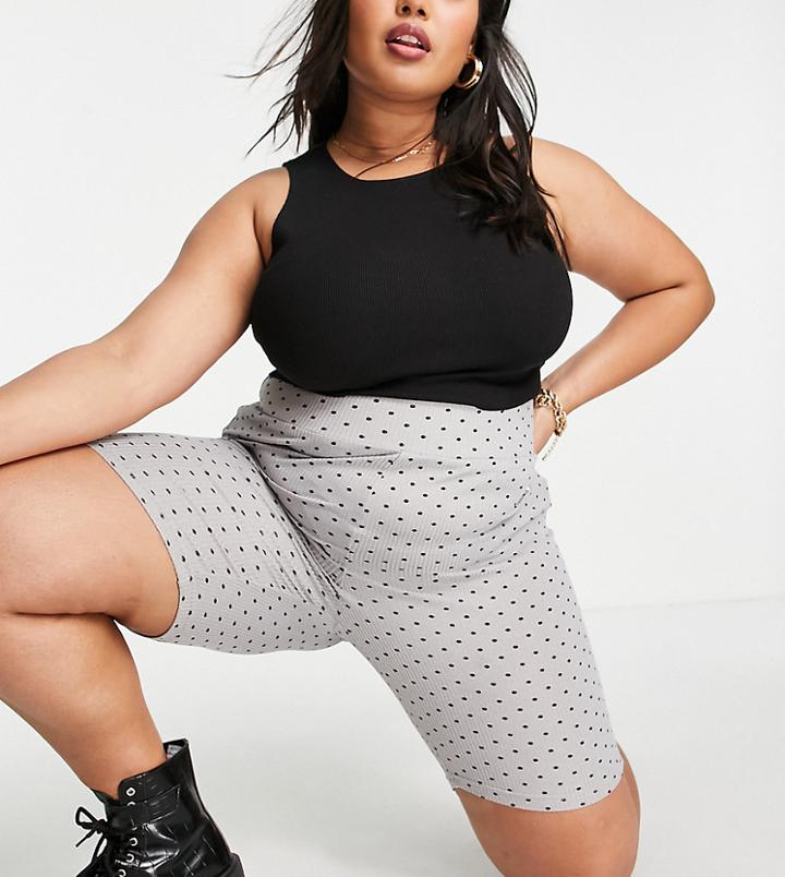 Urban Threads Plus Ribbed Legging Shorts In Polka Dot - Part Of A Set-grey
