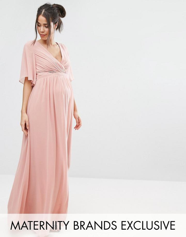 Little Mistress Maternity Kimono Sleeve Maxi Dress - Pink