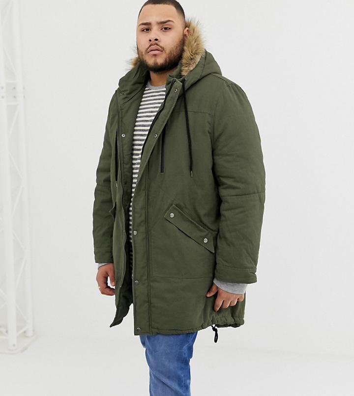 Another Influence Plus Faux Fur Hooded Fishtail Parka Jacket-green