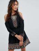 Abercrombie & Fitch Cold Shoulder Embroidered Dress - Multi