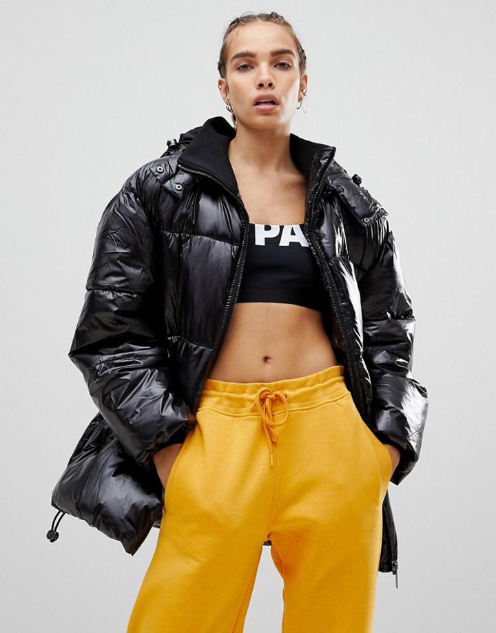 Ivy Park Vinyl Padded Coat In Black - Black