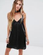Kiss The Sky Silky Cami Dress With Tie Neck Detail - Black