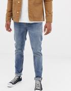 Boss Taber Tapered Fit Jeans In Mid Wash - Blue