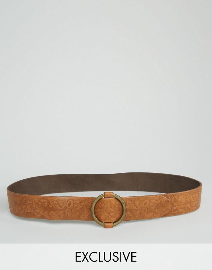 Retro Luxe London Embossed Ring Buckle Belt - Tan