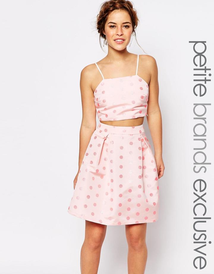 True Decadence Petite Cami Crop Top In Textured Spot - Pink