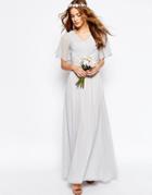 Asos Wedding Lace And Pleat Maxi Dress - Gray