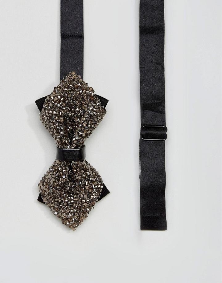 Moss London Bow Tie In Glitter - Gray