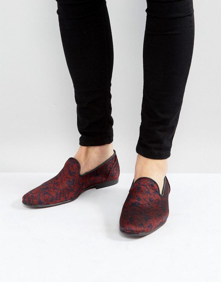 Asos Loafers In Red And Blue Paisley Pattern - Red