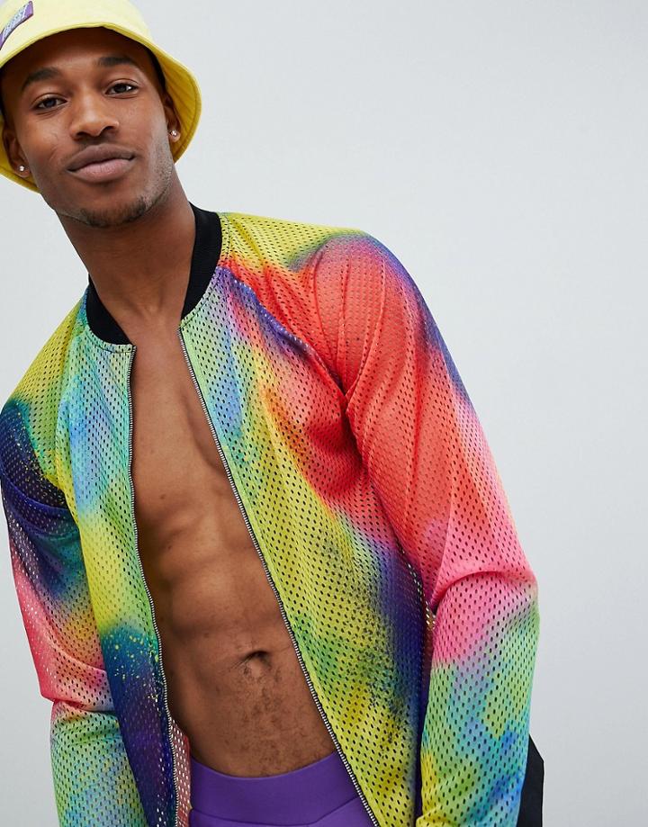 Asos Design Festival Bomber In Multicolor Mesh Fabric - Multi