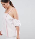 Lost Ink Plus Cold Shoulder Top With Strap Detail In Stripe Two-piece - Pink
